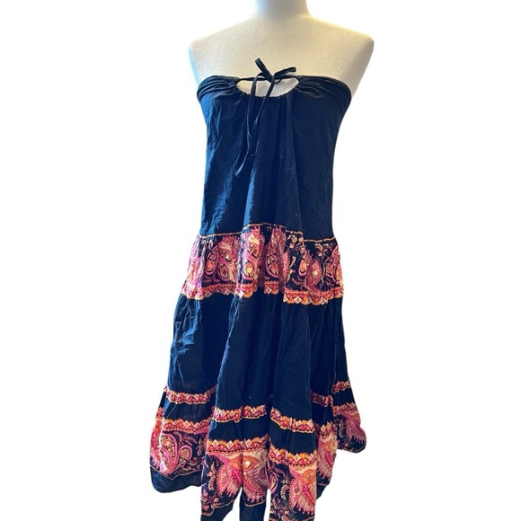 Angie Dresses & Skirts - Angie Boho Strapless‎ Dress Black Pink Paisley Tiered Cotton Festival Tube Top M